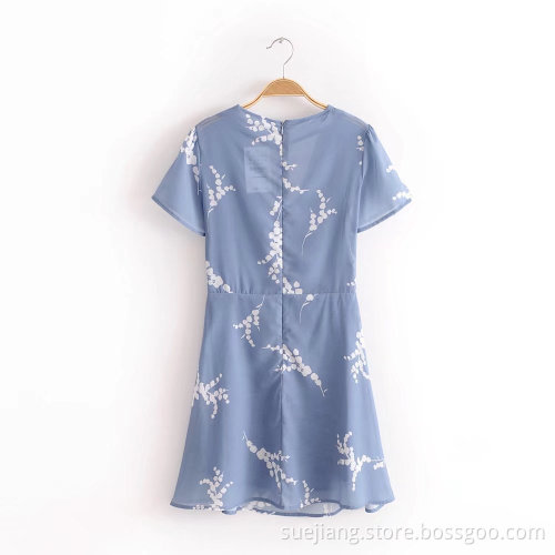 Short Sleeve V-neck Printed Fashion Casual Dress